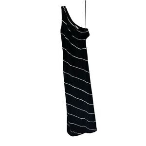 St. John Dress Size‎ 6 Evening VTG Black Silver One Shoulder Santana Knit Maxi